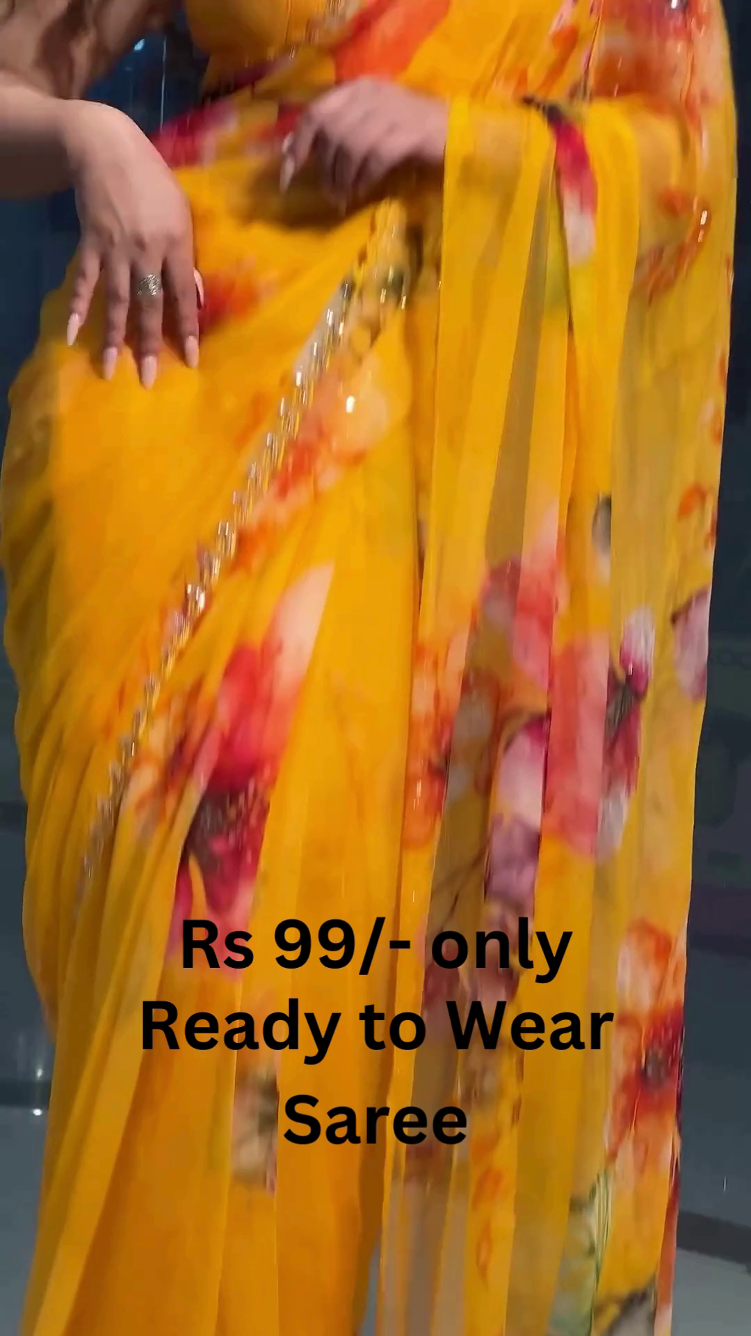 Golden Sunburst Floral Chiffon Saree - Image 2