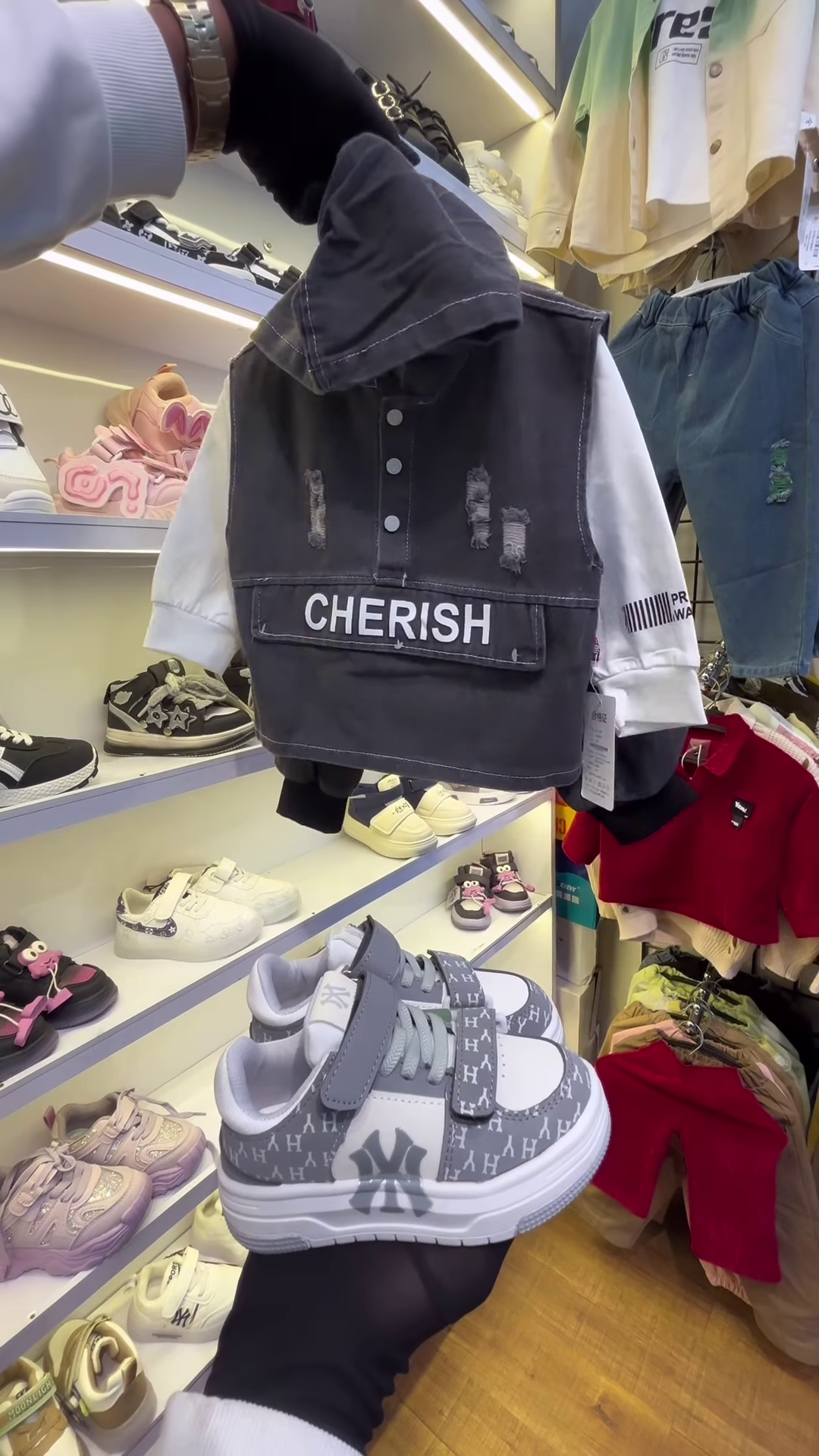 Children’s Burgundy Teddy Bear Sweatshirt and Matching Sneakers - Image 8