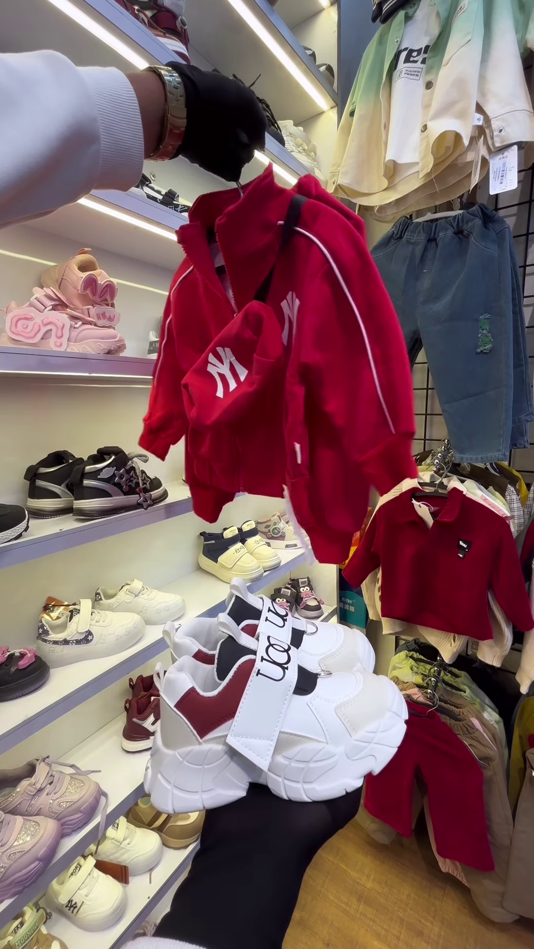 Children’s Burgundy Teddy Bear Sweatshirt and Matching Sneakers - Image 4