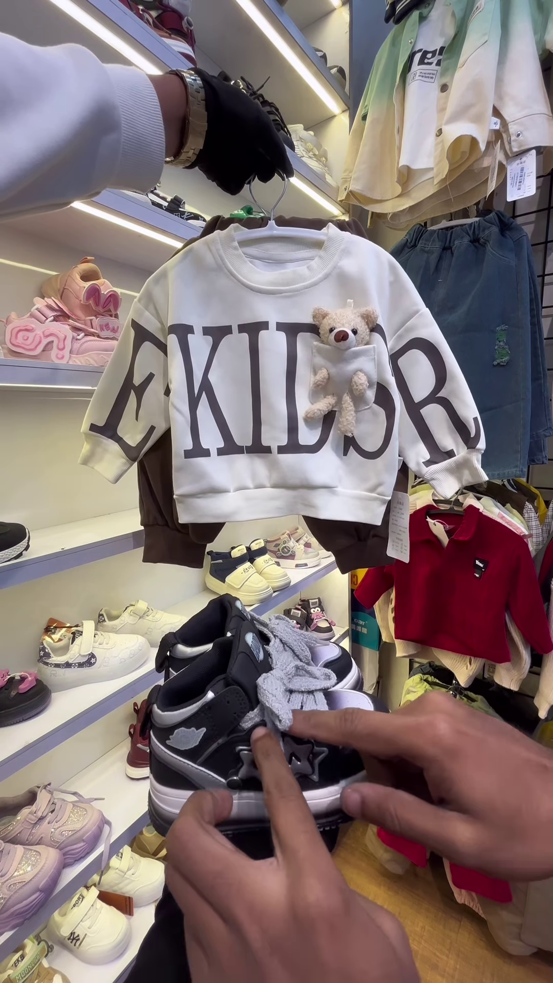 Children’s Burgundy Teddy Bear Sweatshirt and Matching Sneakers - Image 3