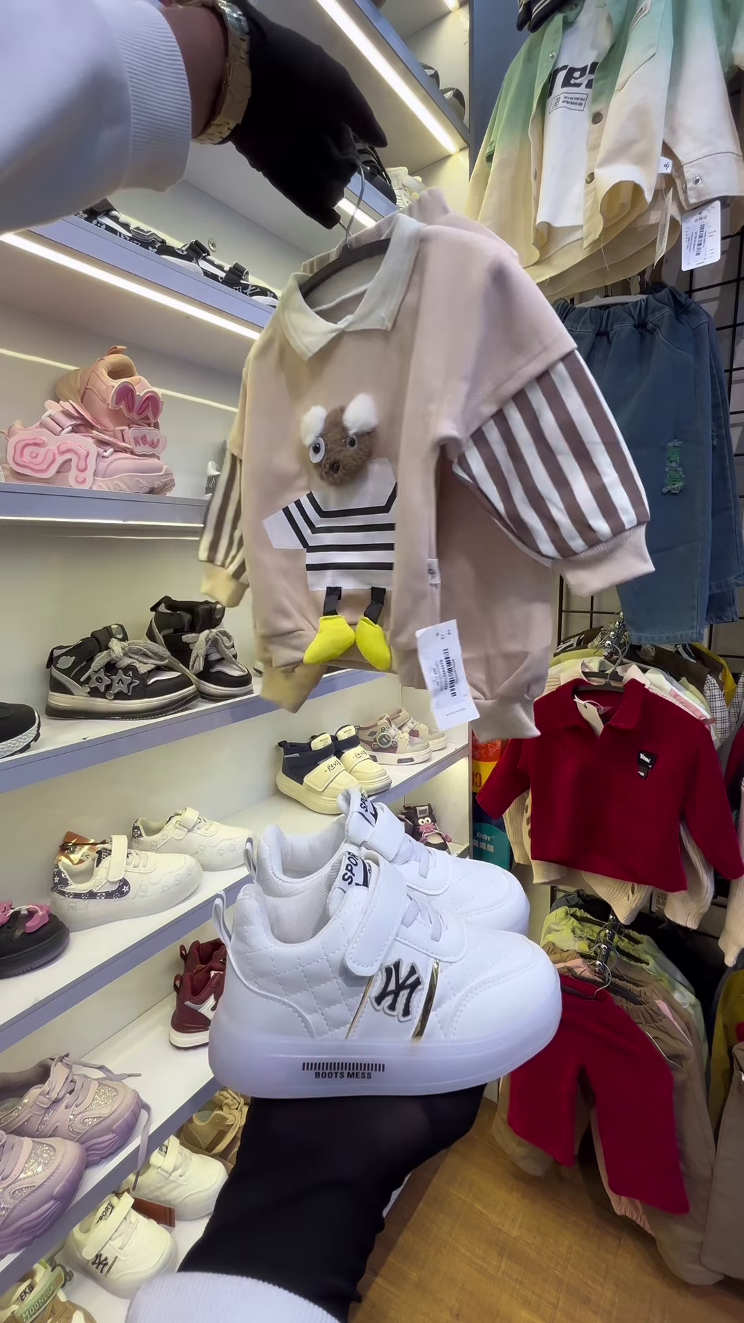 Children’s Burgundy Teddy Bear Sweatshirt and Matching Sneakers - Image 2