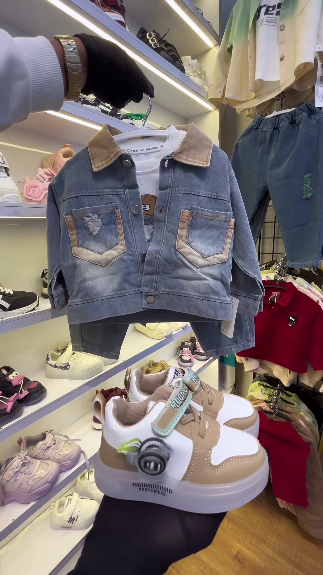 Children’s Burgundy Teddy Bear Sweatshirt and Matching Sneakers - Image 6