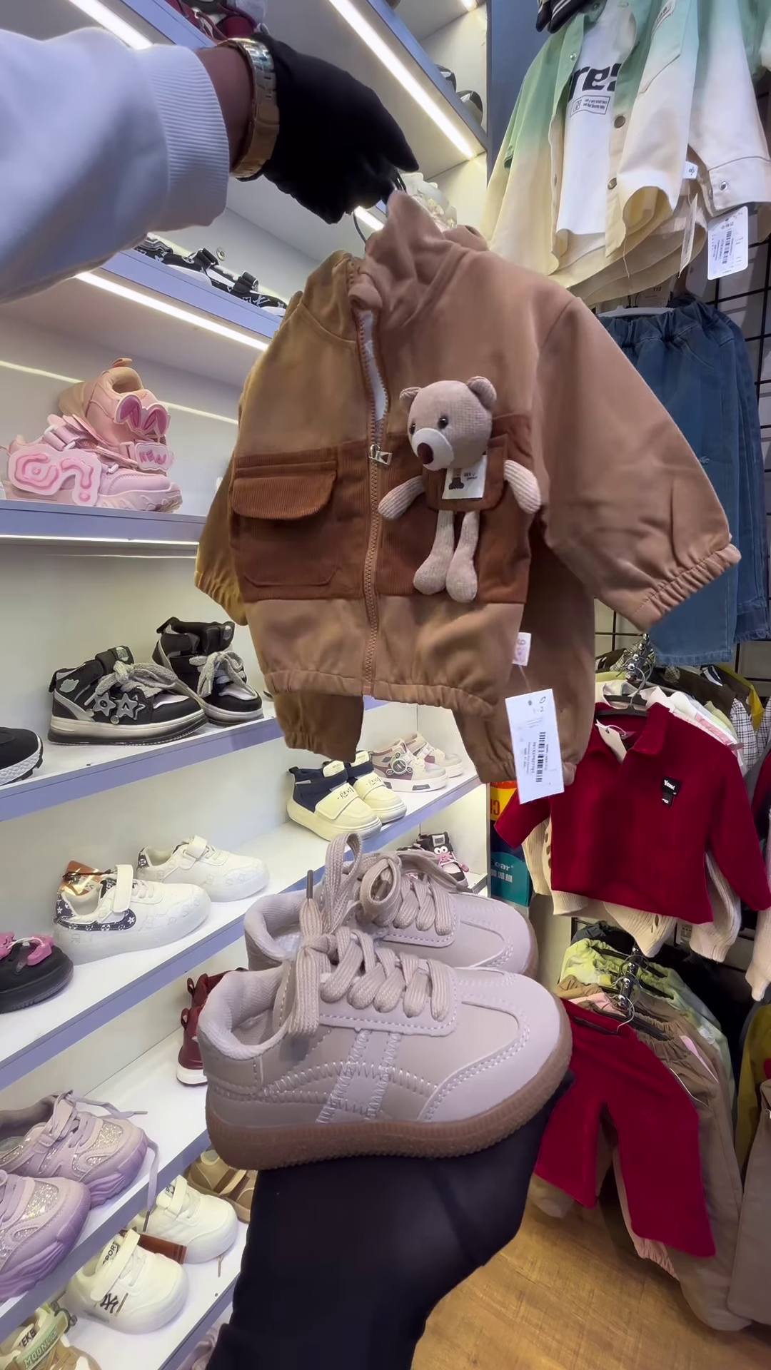 Children’s Burgundy Teddy Bear Sweatshirt and Matching Sneakers - Image 5