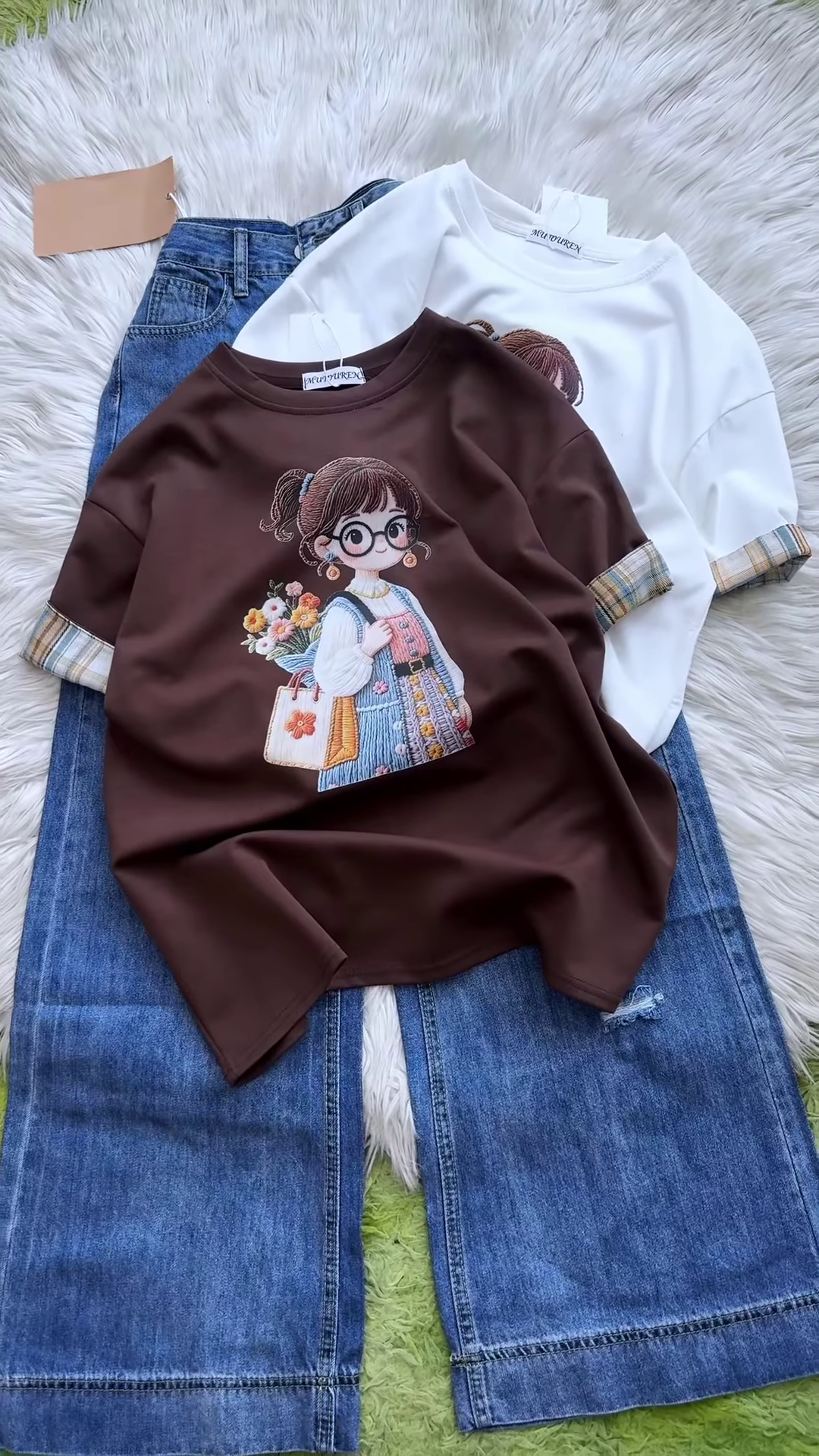 Embroidered Girl-Graphic Crew-Neck T-Shirt Collection - Image 5