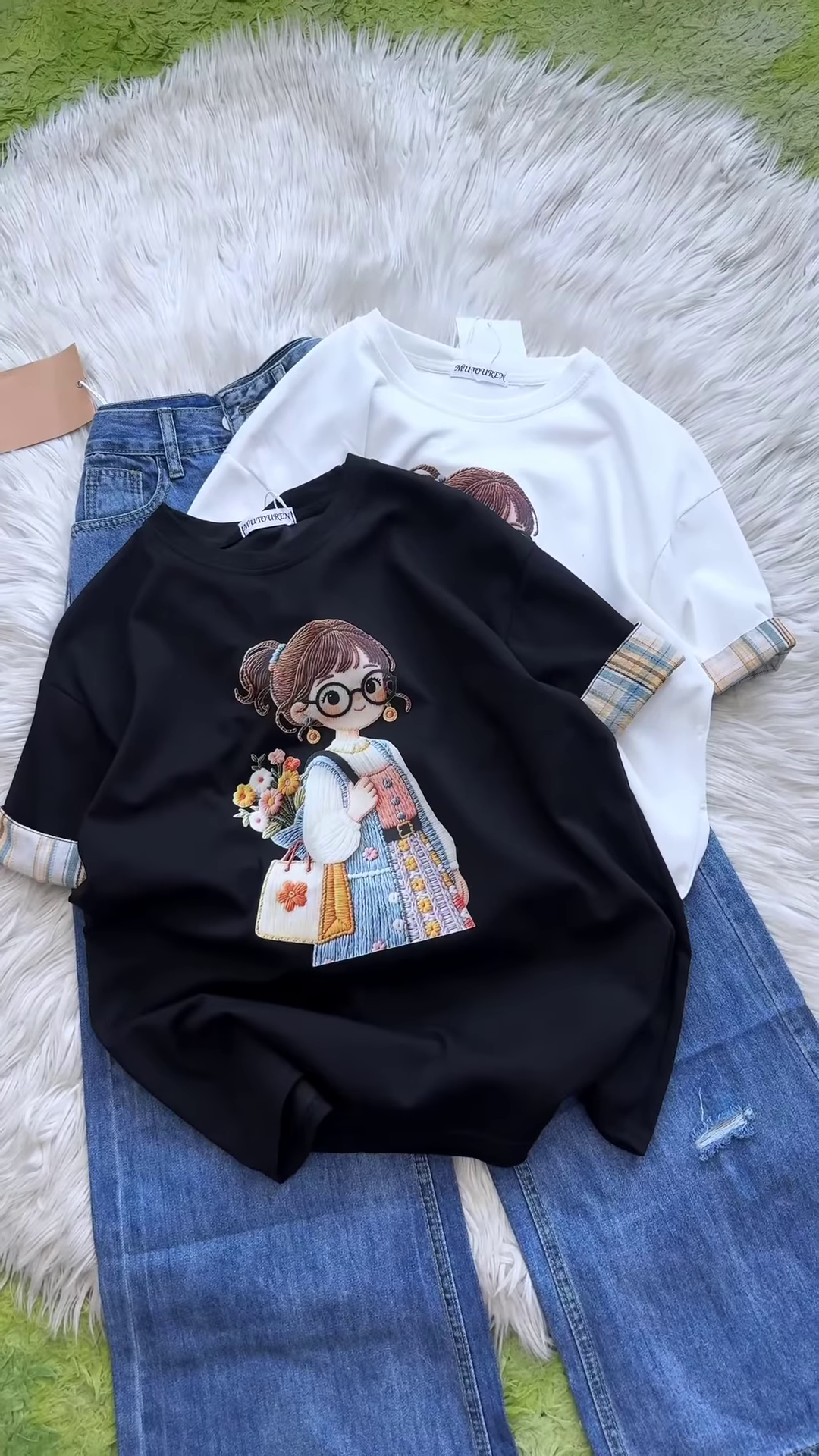 Embroidered Girl-Graphic Crew-Neck T-Shirt Collection - Image 4