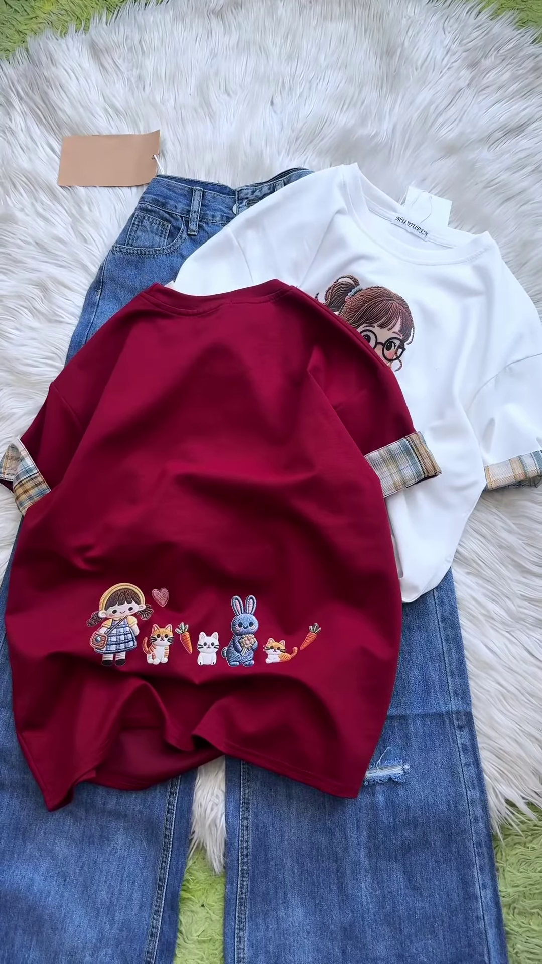 Embroidered Girl-Graphic Crew-Neck T-Shirt Collection - Image 2