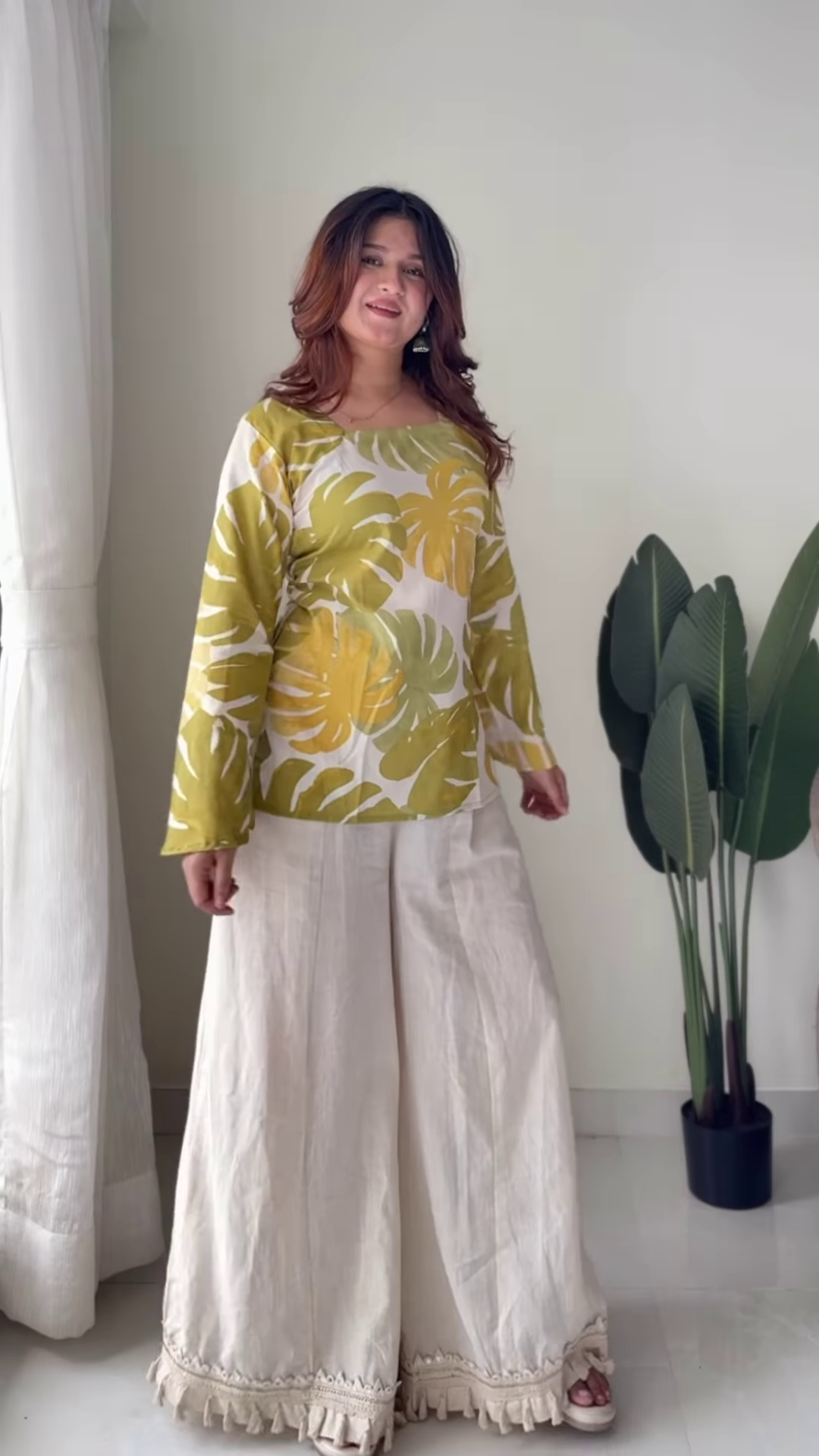 Boho-Chic Floral Tunic and Flared Palazzo Set
