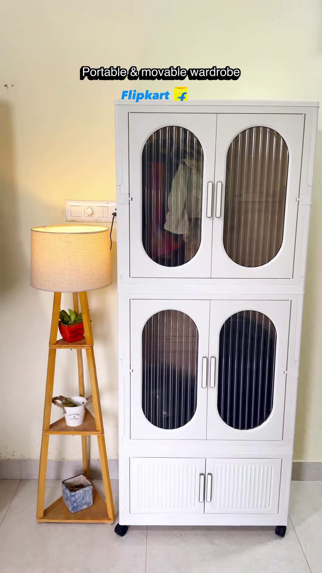 Portable & Movable Clutter-Free Wardrobe with Fluted Arched Doors - Image 2