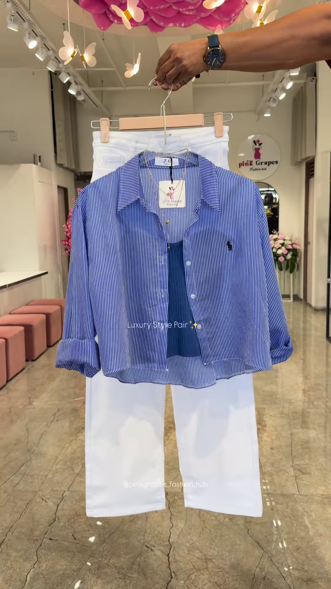 Luxury Striped Shirt and White Trouser Co-ord Set - Image 3