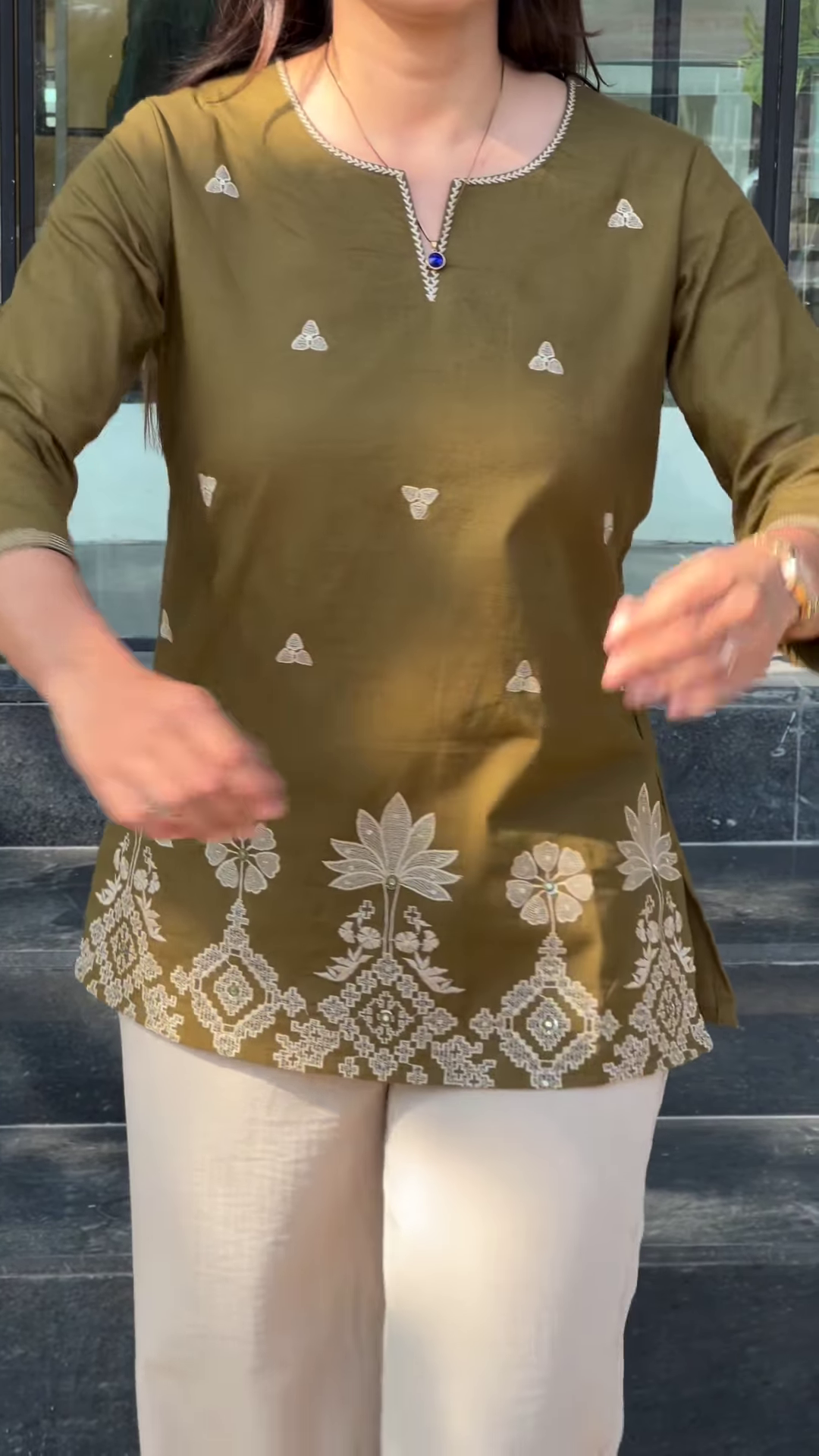 Embroidered Black Kurti with White Contrast Detailing