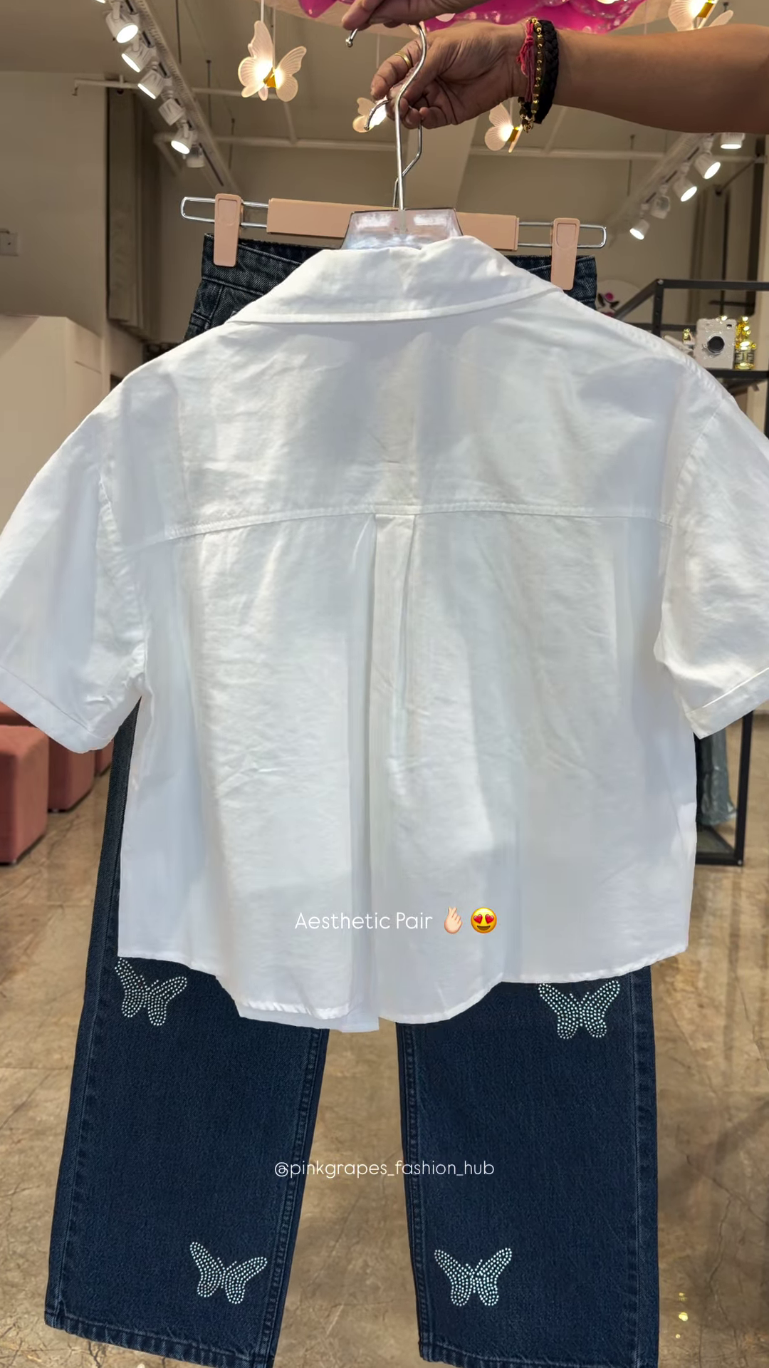 Pastel Button-Down Crop Shirt and Rhinestone-Embellished Denim Co-ord Set - Image 4