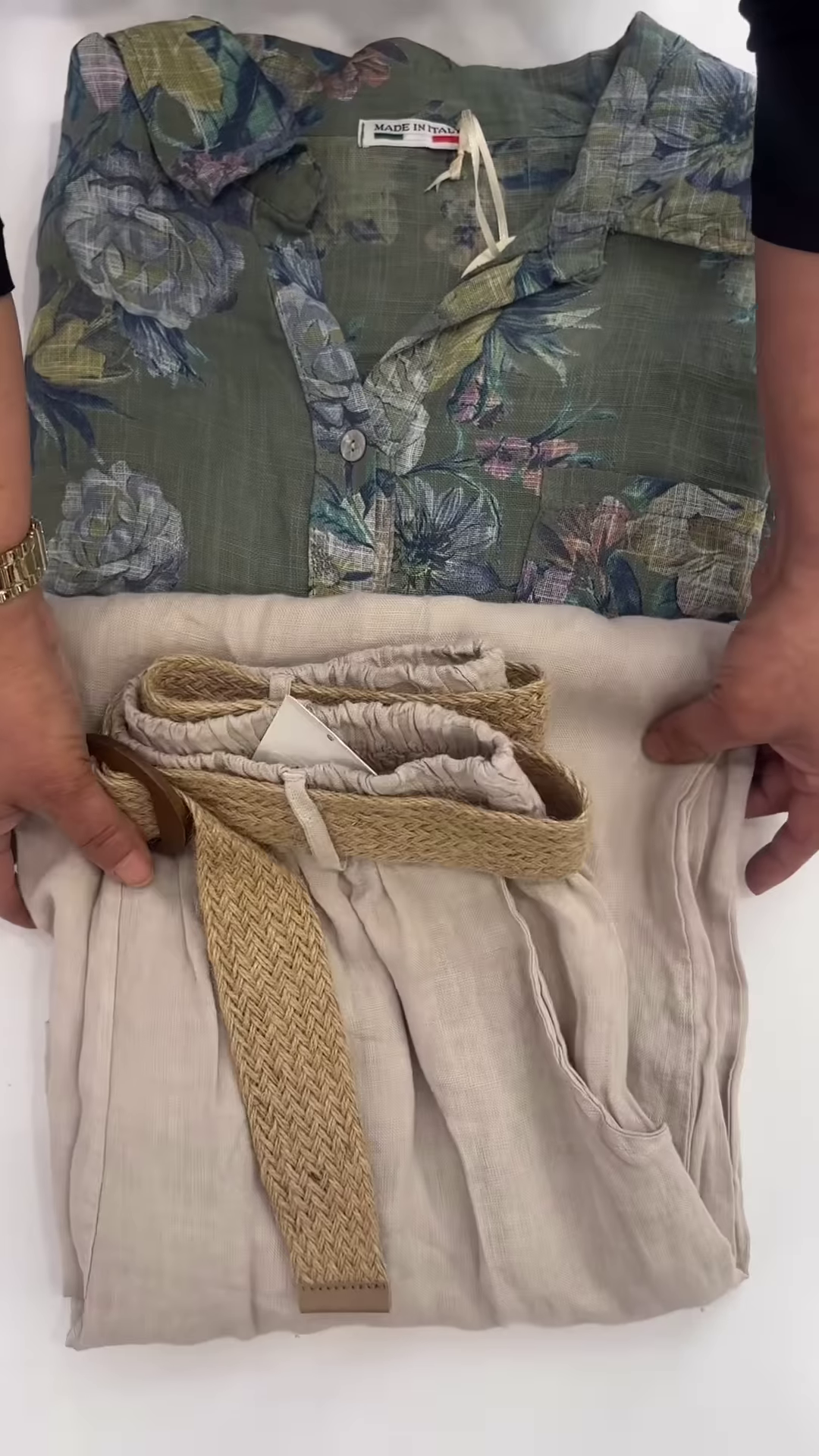 Floral Linen Shirt and Elastic-Waist Trousers Co-ord Set