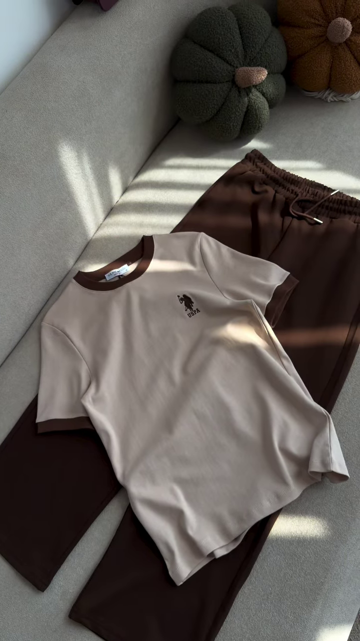 Color-Block USPA Logo T-Shirt and Lounge Trouser Set